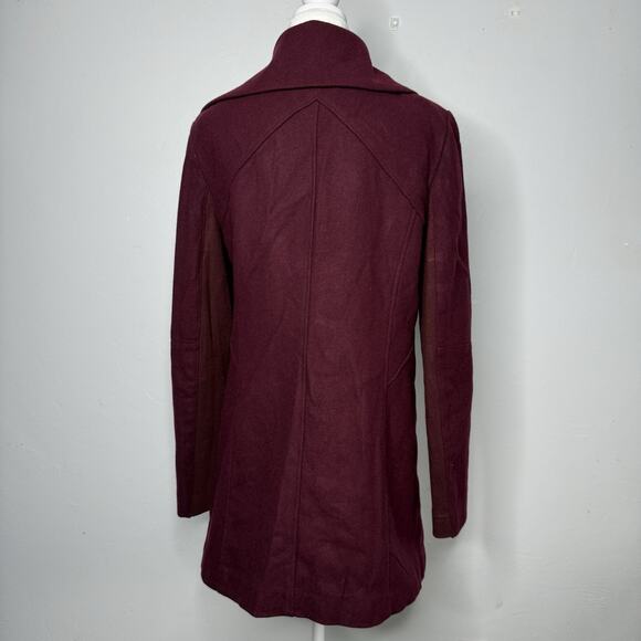 Sam Edelman Burgundy Wool Blend Asymmetrical Wrap Coat Women’s Large - Picture 6 of 9